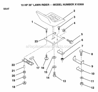 Page M Diagram and Parts List for X1036B 1992 Husqvarna Lawn Tractor