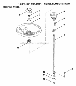 Page O Diagram and Parts List for X1036B 1992 Husqvarna Lawn Tractor