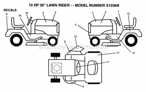 Page D Diagram and Parts List for X1036B 1992 Husqvarna Lawn Tractor