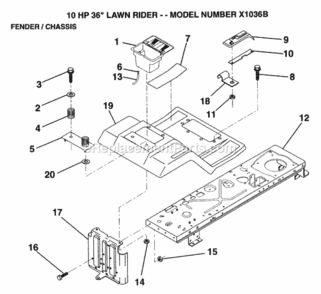 Page G Diagram and Parts List for X1036B 1992 Husqvarna Lawn Tractor