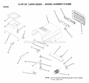 Page H Diagram and Parts List for X1236B 1991 Husqvarna Lawn Tractor
