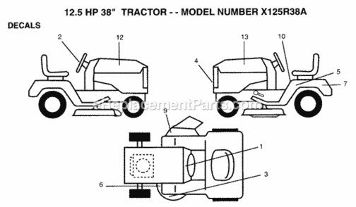 Page C Diagram and Parts List for X125R38A 1993 Husqvarna Lawn Tractor