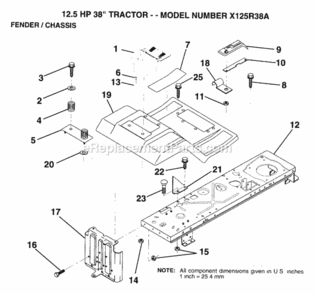 Page F Diagram and Parts List for X125R38A 1993 Husqvarna Lawn Tractor