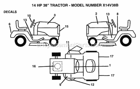Page B Diagram and Parts List for X14V38B 1992 Husqvarna Lawn Tractor
