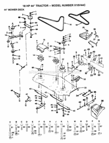 Page F Diagram and Parts List for X18V44C 1992 Husqvarna Lawn Tractor