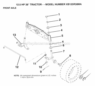 Page G Diagram and Parts List for XB125R38MA 1992 Husqvarna Lawn Tractor