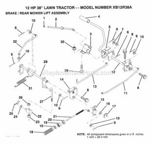 Page A Diagram and Parts List for XB12R38A 1992 Husqvarna Lawn Tractor