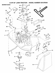 Page J Diagram and Parts List for XB12R38A 1992 Husqvarna Lawn Tractor