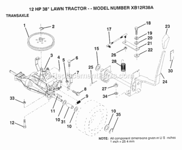 Page O Diagram and Parts List for XB12R38A 1992 Husqvarna Lawn Tractor