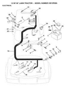 Page D Diagram and Parts List for XB12R38A 1992 Husqvarna Lawn Tractor