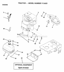 Page E Diagram and Parts List for Y1242D 1999 And Before Husqvarna Lawn Tractor