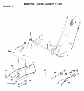 Page G Diagram and Parts List for Y1242D 1999 And Before Husqvarna Lawn Tractor