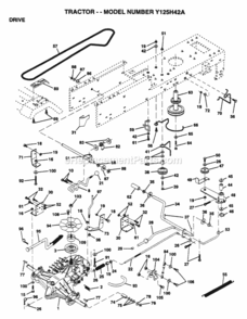 Page C Diagram and Parts List for Y125H42A 1995 Husqvarna Lawn Tractor