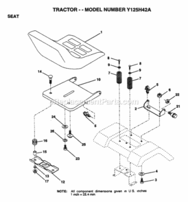 Page H Diagram and Parts List for Y125H42A 1995 Husqvarna Lawn Tractor