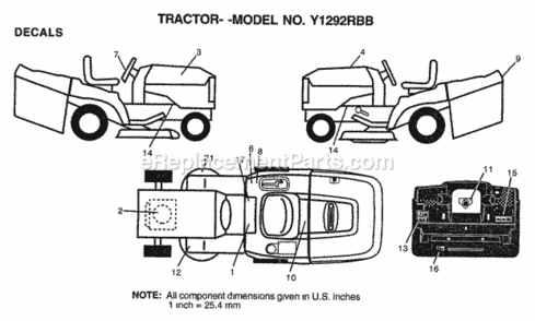 Page C Diagram and Parts List for Y1292RBB 1999 And Before Husqvarna Lawn Tractor