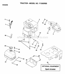 Page F Diagram and Parts List for Y1292RBB 1999 And Before Husqvarna Lawn Tractor