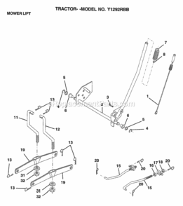 Page H Diagram and Parts List for Y1292RBB 1999 And Before Husqvarna Lawn Tractor