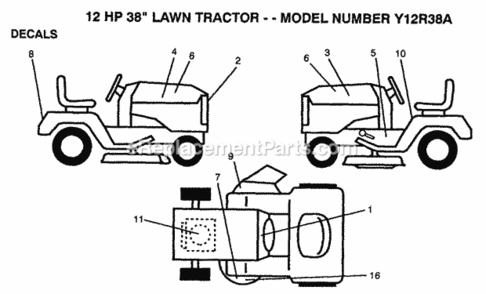 Page C Diagram and Parts List for Y12R38A 1992 Husqvarna Lawn Tractor