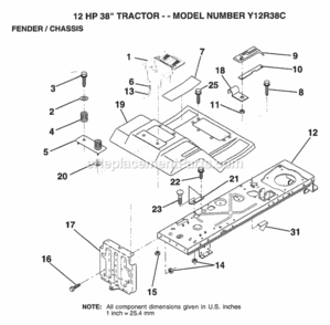 Page G Diagram and Parts List for Y12R38C 1994 Husqvarna Lawn Tractor
