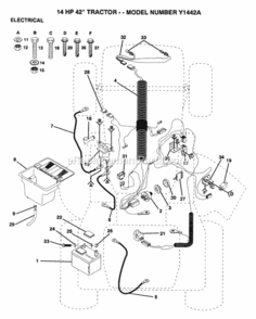 Page D Diagram and Parts List for Y1442A 1999 And Before Husqvarna Lawn Tractor