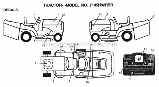 Page C Diagram and Parts List for Y145H92RBB 1999 And Before Husqvarna Lawn Tractor