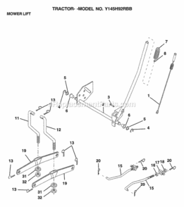 Page H Diagram and Parts List for Y145H92RBB 1999 And Before Husqvarna Lawn Tractor