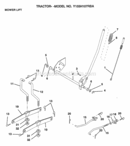 Page H Diagram and Parts List for Y155H107RBA 1999 And Before Husqvarna Lawn Tractor