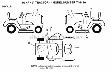 Page B Diagram and Parts List for Y1642A 1992 Husqvarna Lawn Tractor