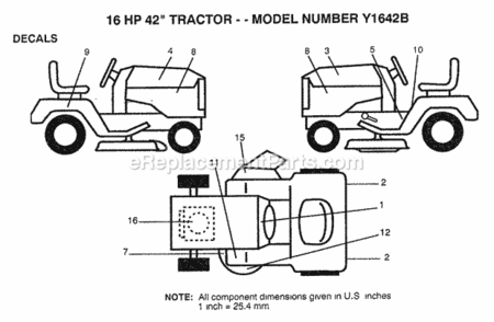 Page B Diagram and Parts List for Y1642B 1993 Husqvarna Lawn Tractor