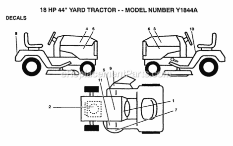 Page B Diagram and Parts List for Y1844A 1992 Husqvarna Lawn Tractor