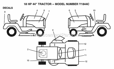 Page B Diagram and Parts List for Y1844C 1993 Husqvarna Lawn Tractor