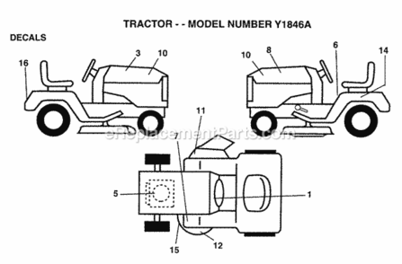 Page B Diagram and Parts List for Y1846A 1996 Husqvarna Lawn Tractor