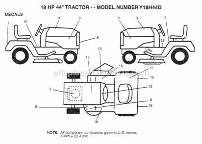 Page J Diagram and Parts List for Y18H44D 1994 Husqvarna Lawn Tractor