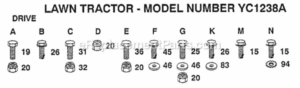 Page F Diagram and Parts List for YC1238A 1991 Husqvarna Lawn Tractor