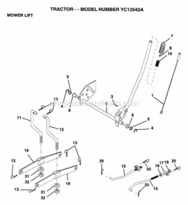 Page G Diagram and Parts List for YC12542A 1995 Husqvarna Lawn Tractor