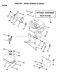 Page E Diagram and Parts List for YC125H42C 1995 Husqvarna Lawn Tractor