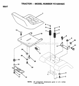 Page H Diagram and Parts List for YC125H42C 1995 Husqvarna Lawn Tractor