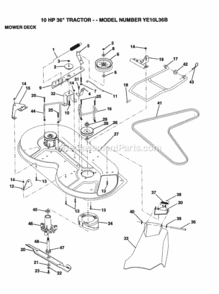 Page J Diagram and Parts List for YE10L36B 1999 And Before Husqvarna Lawn Tractor