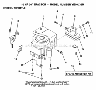 Page E Diagram and Parts List for YE10L36B 1999 And Before Husqvarna Lawn Tractor