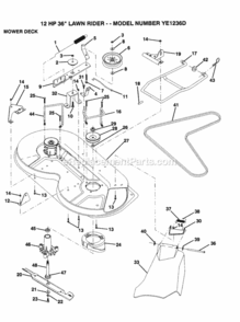 Page J Diagram and Parts List for YE1236D 1999 And Before Husqvarna Lawn Tractor