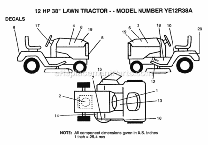 Page C Diagram and Parts List for YE12R38A 1999 And Before Husqvarna Lawn Tractor