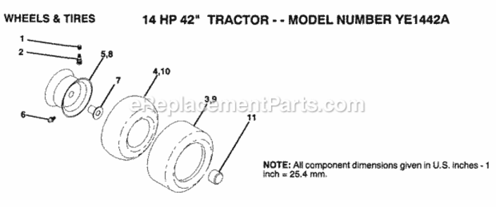 Page K Diagram and Parts List for YE1442A 1999 And Before Husqvarna Lawn Tractor