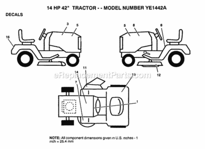 Page B Diagram and Parts List for YE1442A 1999 And Before Husqvarna Lawn Tractor