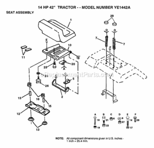 Page H Diagram and Parts List for YE1442A 1999 And Before Husqvarna Lawn Tractor