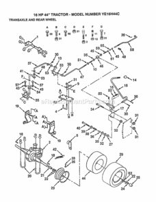 Page J Diagram and Parts List for YE16H44C 1999 And Before Husqvarna Lawn Tractor