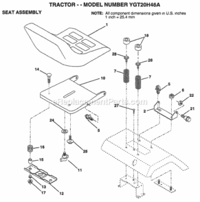 Page H Diagram and Parts List for YGT20H46A 1999 Husqvarna Lawn Tractor