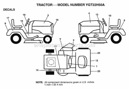 Page C Diagram and Parts List for YGT22H50A 1997 Husqvarna Lawn Tractor