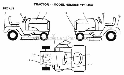 Page B Diagram and Parts List for YP1342A 1997 Husqvarna Lawn Tractor
