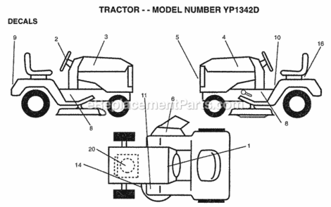 Page C Diagram and Parts List for YP1342D 1998 Husqvarna Lawn Tractor