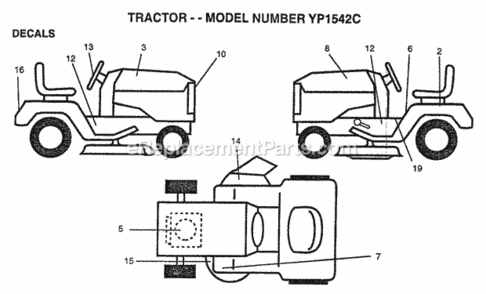 Page B Diagram and Parts List for YP1542C 1999 Husqvarna Lawn Tractor